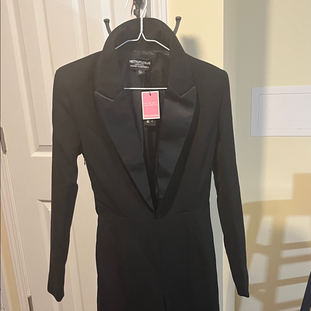 PrettyLittleThing Black Satin Lapel Jumpsuit